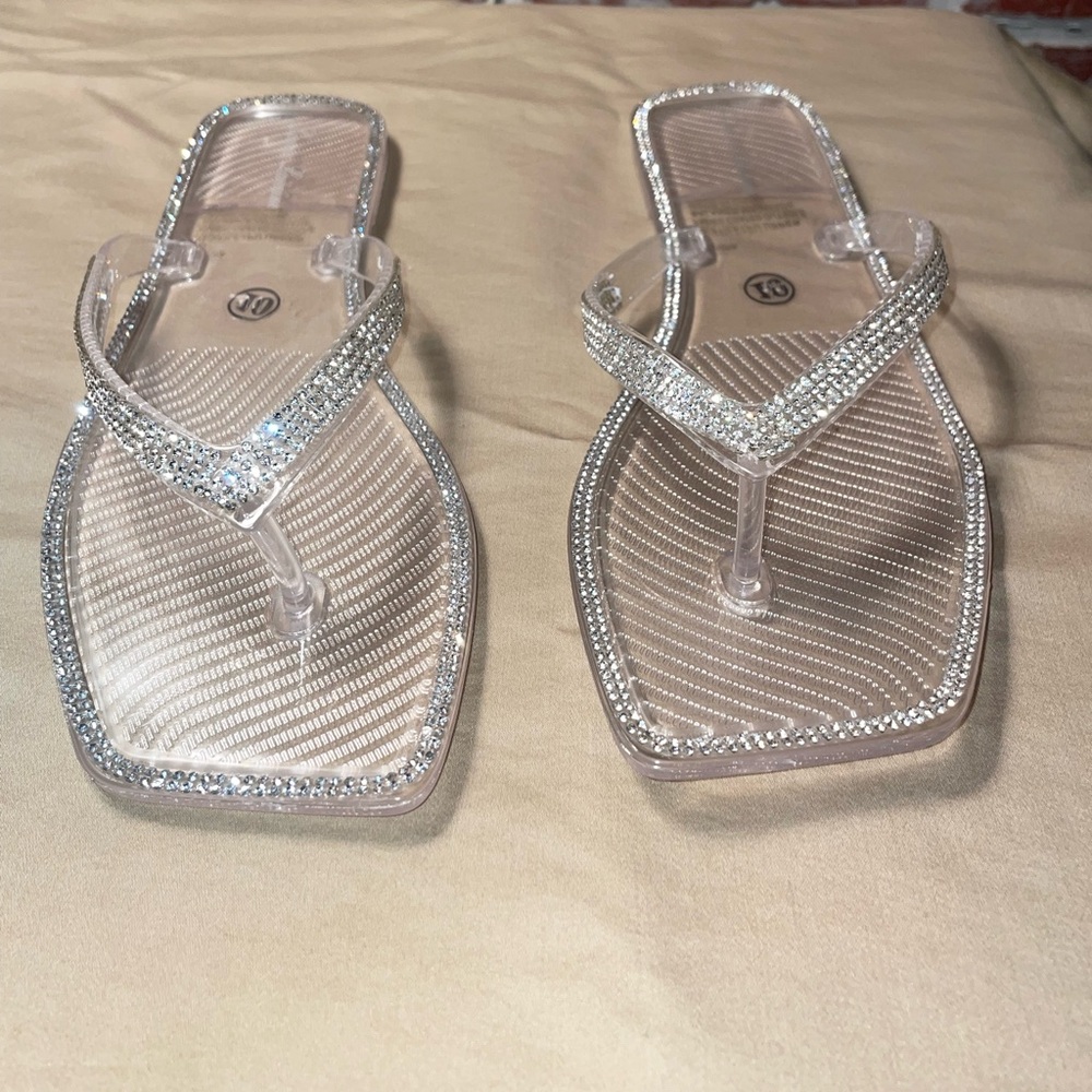 Lauren Lorraine Silver Rhinestone Flip Flops Tampa Clear